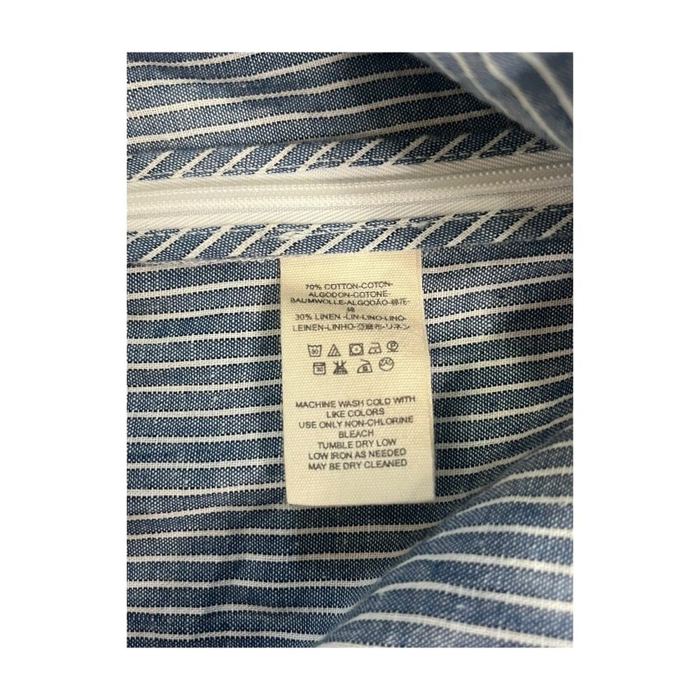 Free People Top Womens 10 Blue Linen Cropped Pinstripe One Shoulder Boho Coastal - Picture 8 of 12